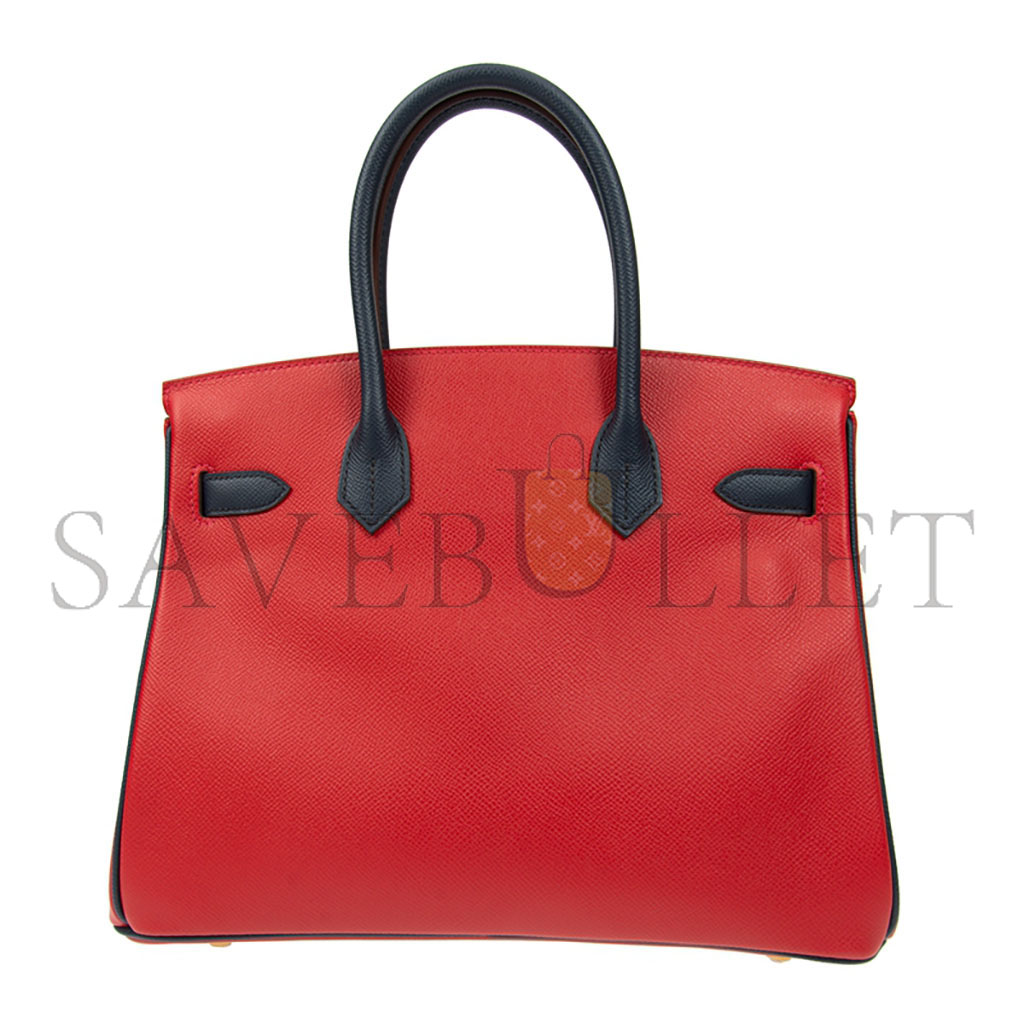 HERMES BIRKIN 30 EPSOM FLAG RED WITH BLACK AND GOLD BUCKLE BK30Q576EPCZ (30*23*15cm)